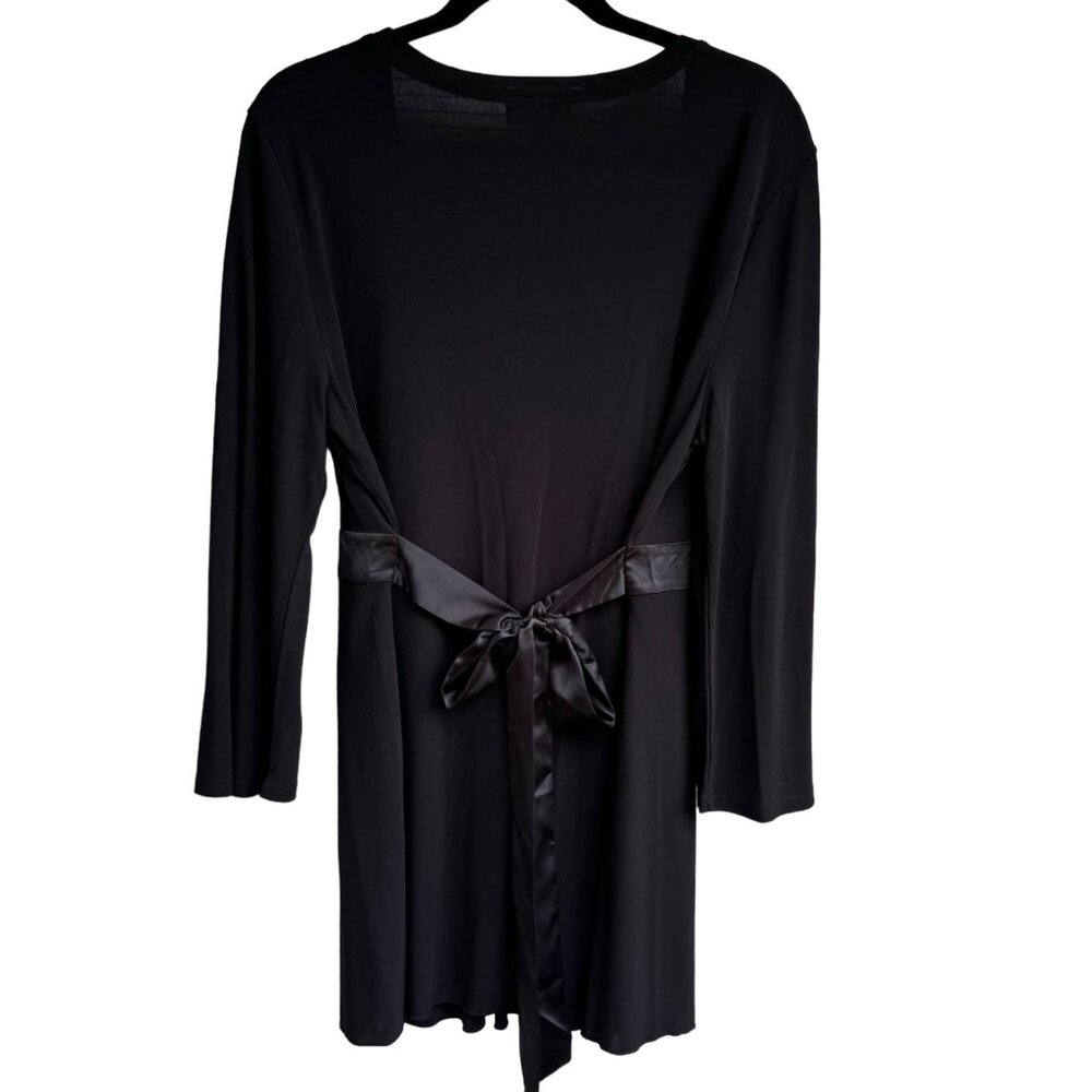 Talbots Black Tunic Top XL Long Sleeve Ribbon Belt & Pleated Deep Scoop Neck New - Picture 2 of 10